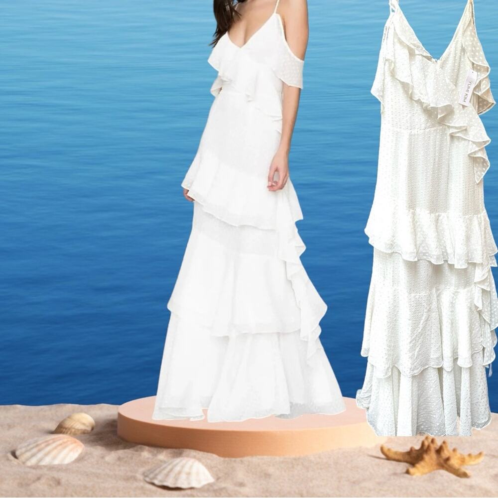 YUMI KIM Hearts Desire White Maxi Dress In White Dot Bridal Beach wedding Small